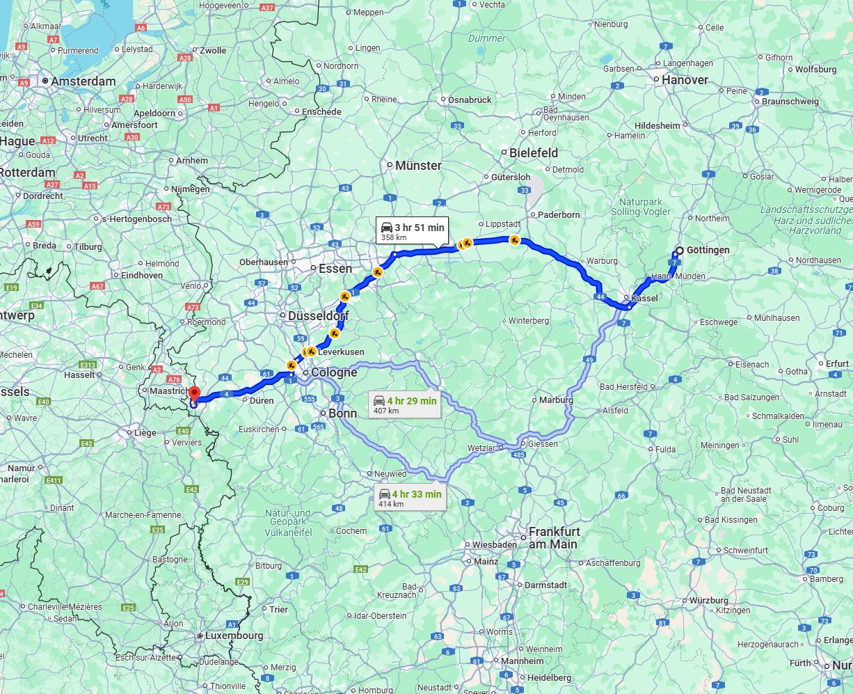 Anreise von Göttingen Zu Aachen Über via A44 and A1