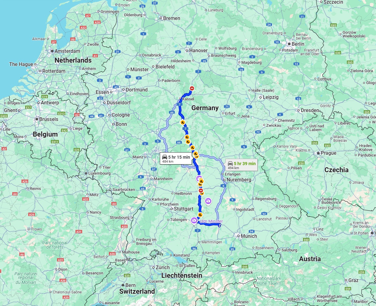 Anreise von Göttingen Zu Augsburg Über via A7