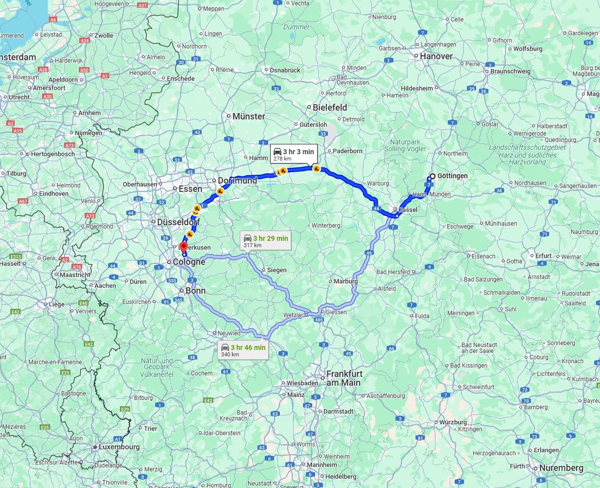 Anreise von Göttingen Zu Bergisch Gladbach Über via A44