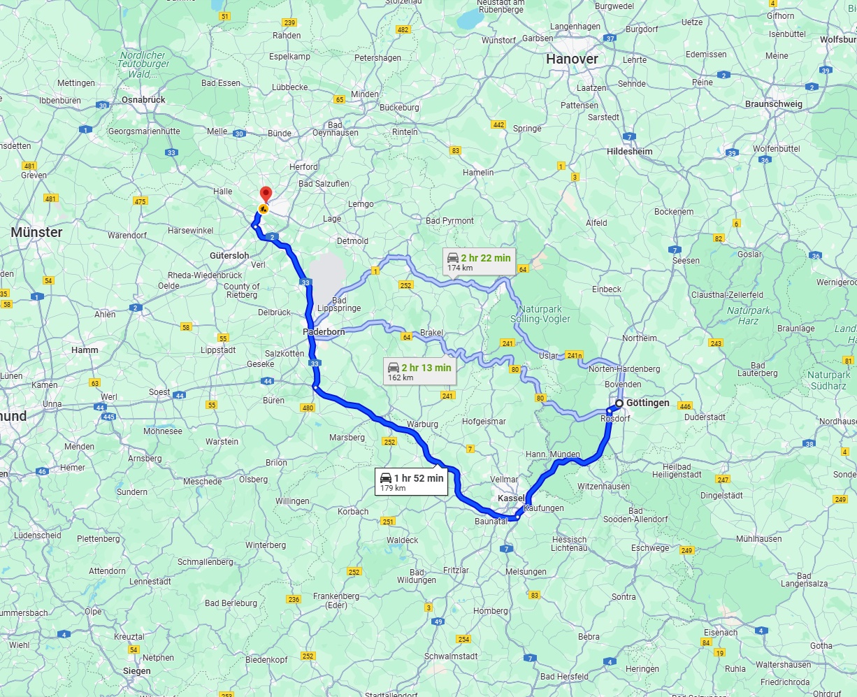 Anreise von Göttingen Zu Bielefeld Über via A44 and A33