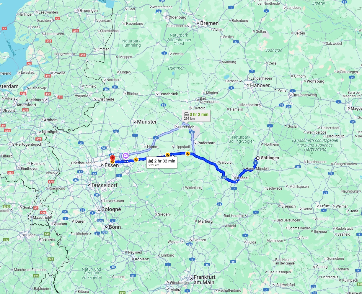 Anreise von Göttingen Zu Bochum Über via A44