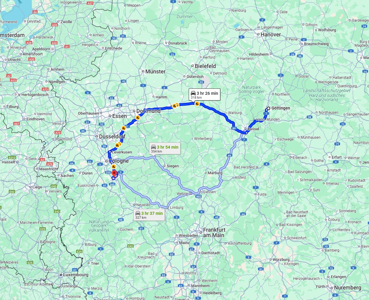 Anreise von Göttingen Zu Bonn Über via A44