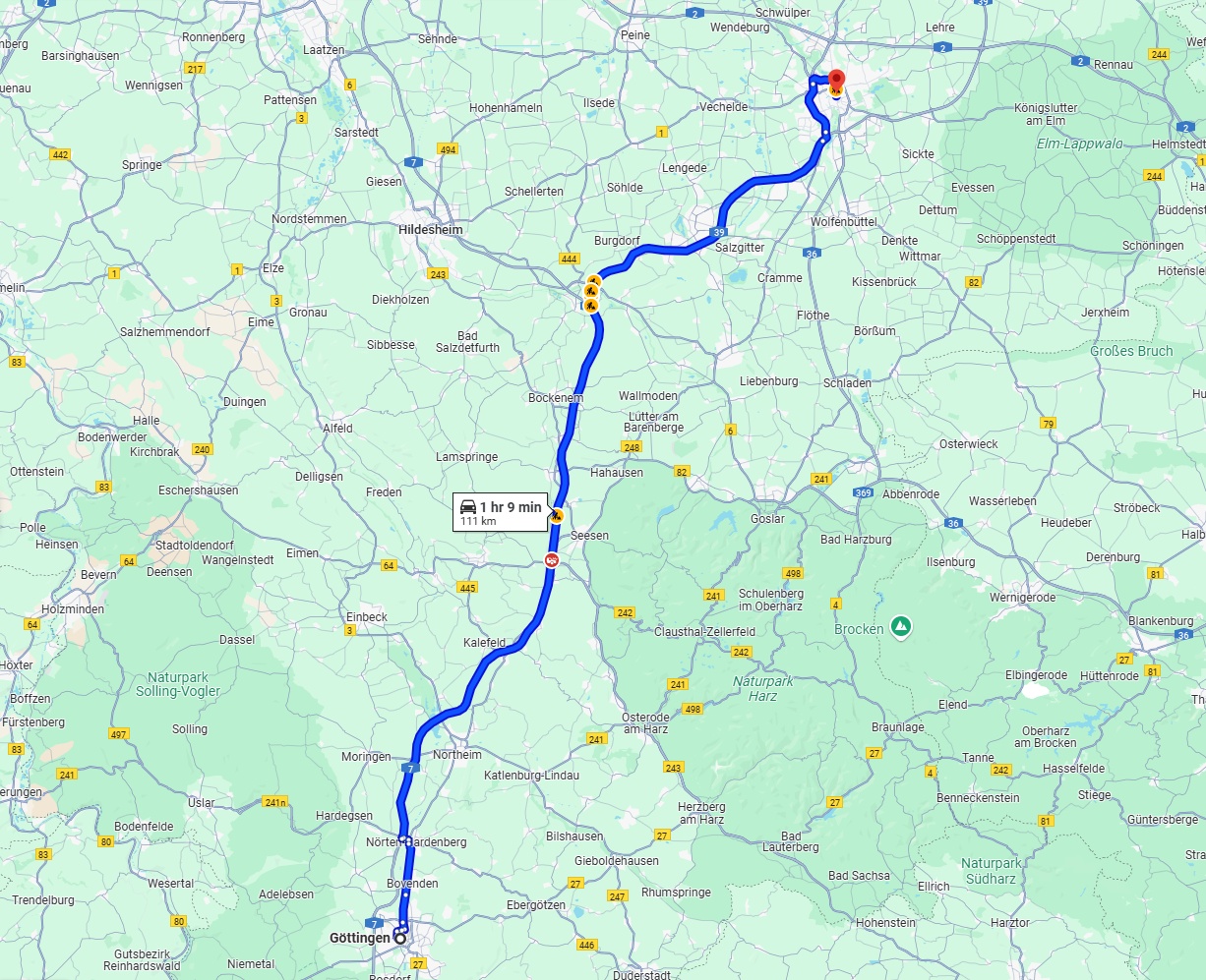 Anreise von Göttingen Zu Braunschweig Über via A7 and A39