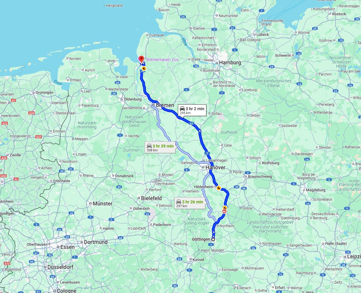 Anreise von Göttingen Zu Bremerhaven Über via A7 and A27