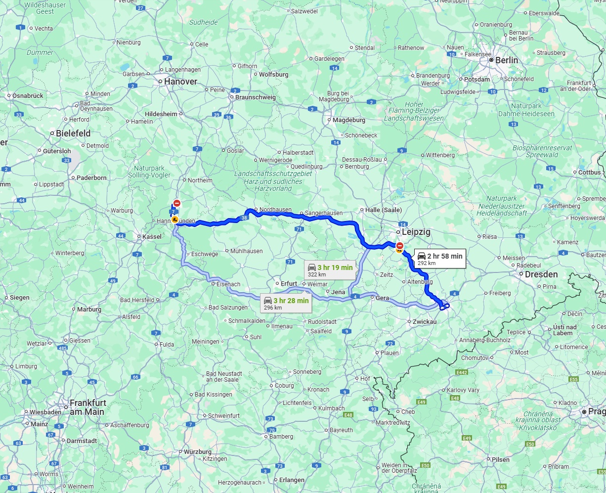 Anreise von Göttingen Zu Chemnitz Über via A38