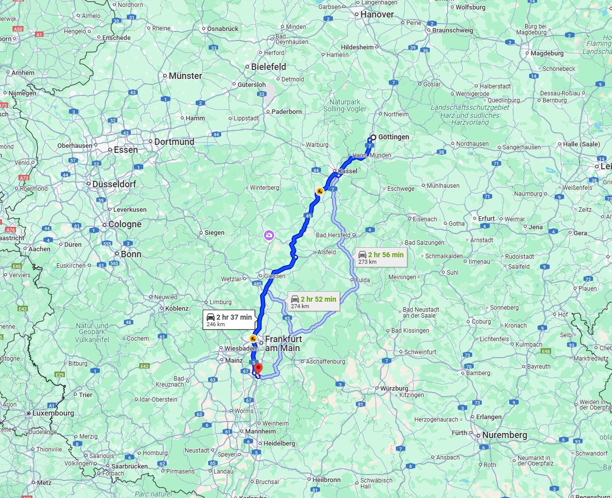 Anreise von Göttingen Zu Darmstadt Über via A49 and A5