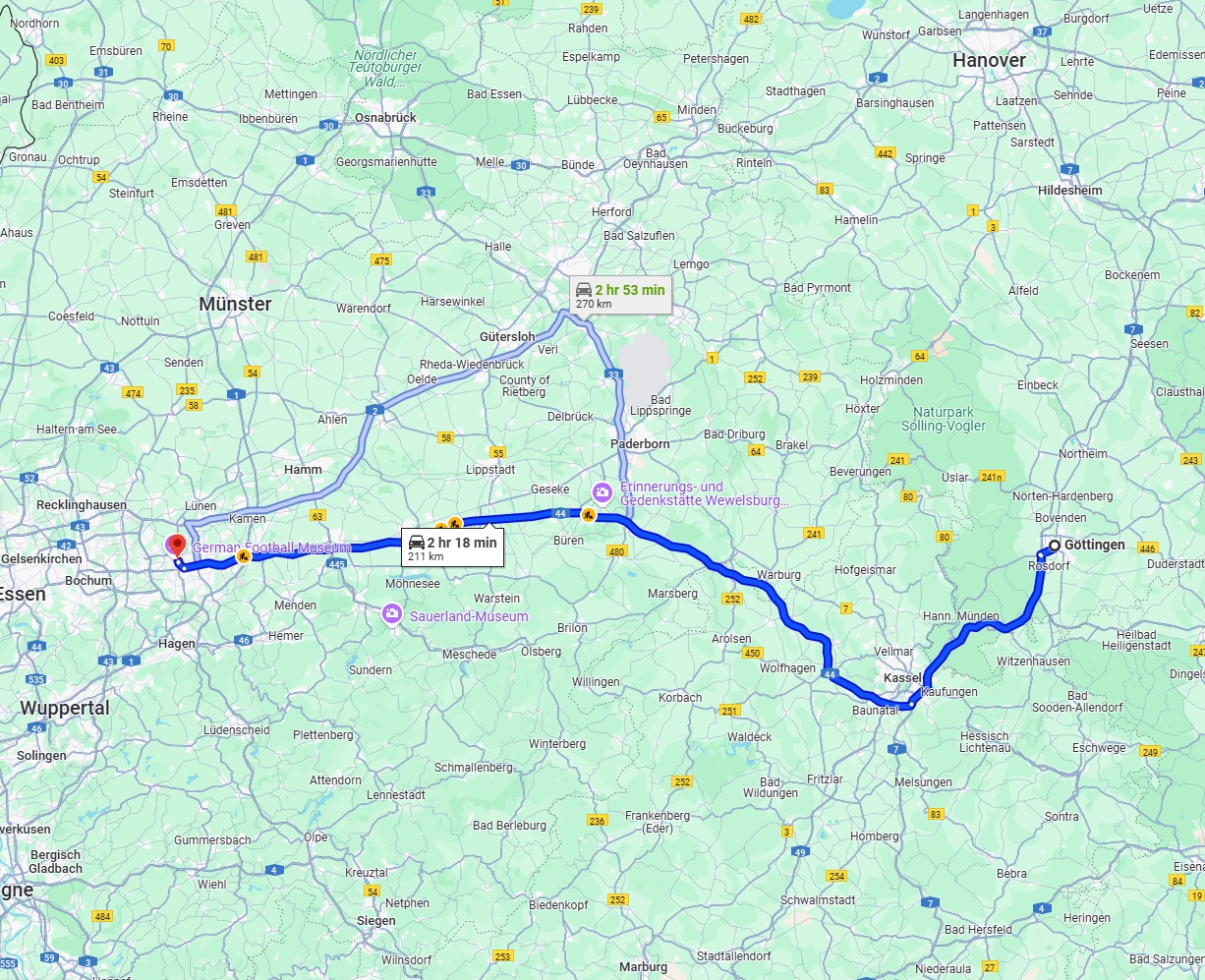 Anreise von Göttingen Zu Dortmund Über via A44