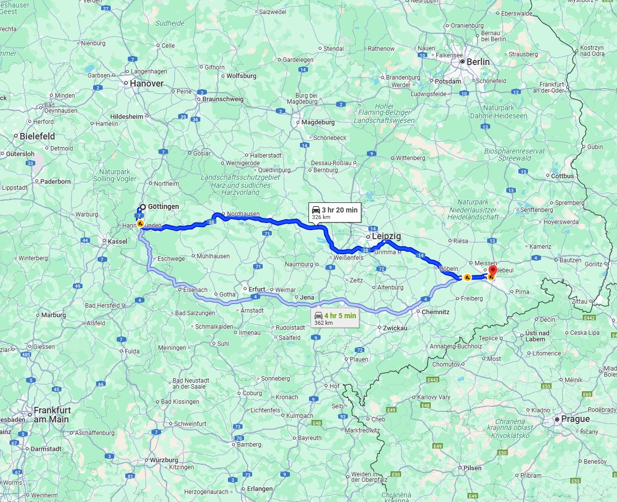 Anreise von Göttingen Zu Dresden Über via A38