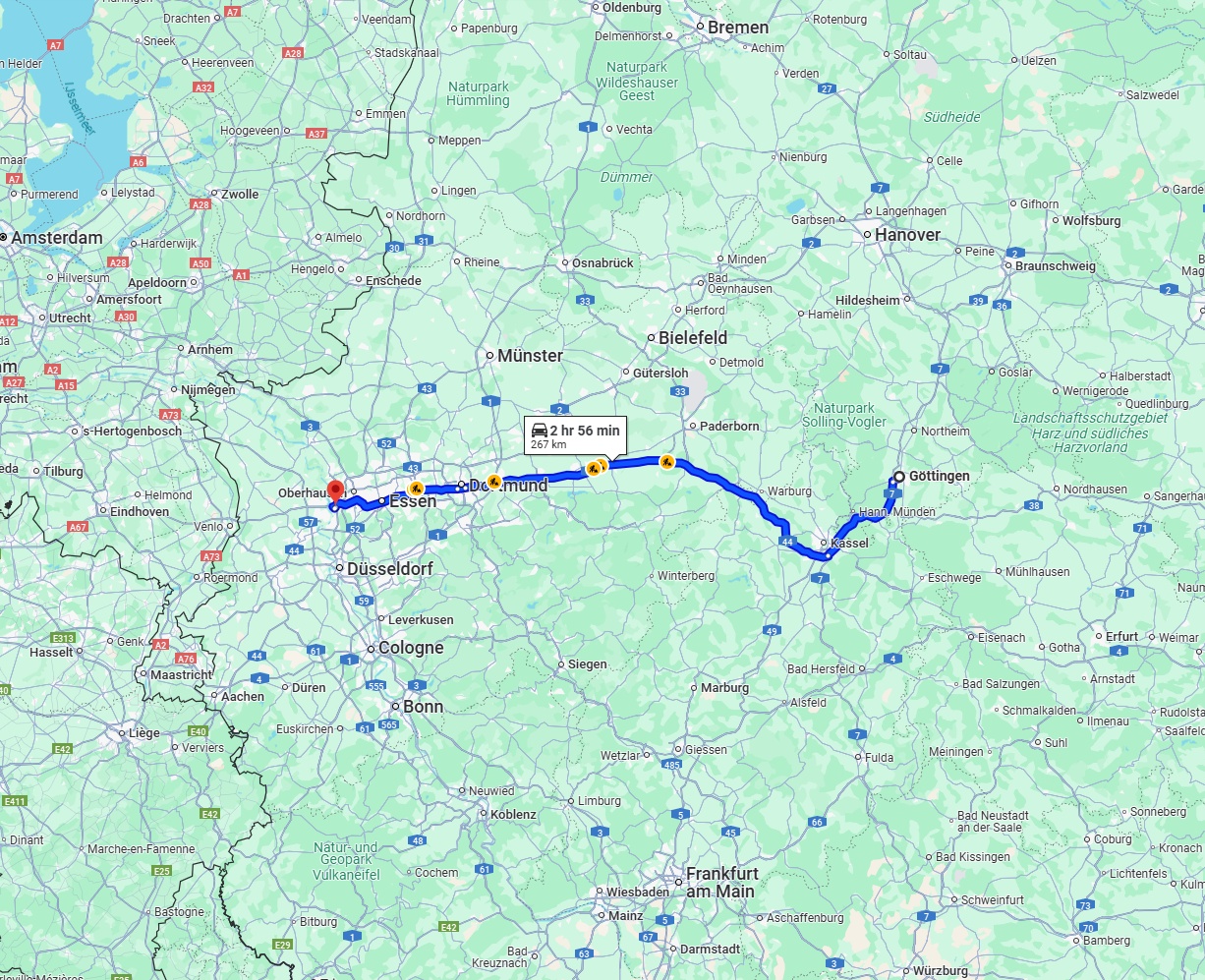 Anreise von Göttingen Zu Duisburg Über via A44