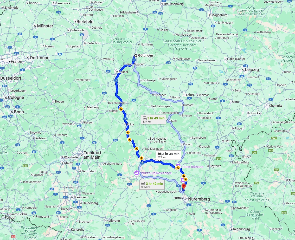 Anreise von Göttingen Zu Erlangen Über via A7