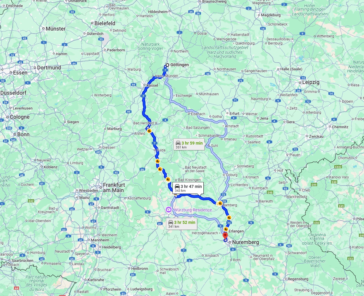 Anreise von Göttingen Zu Fürth Über via A7