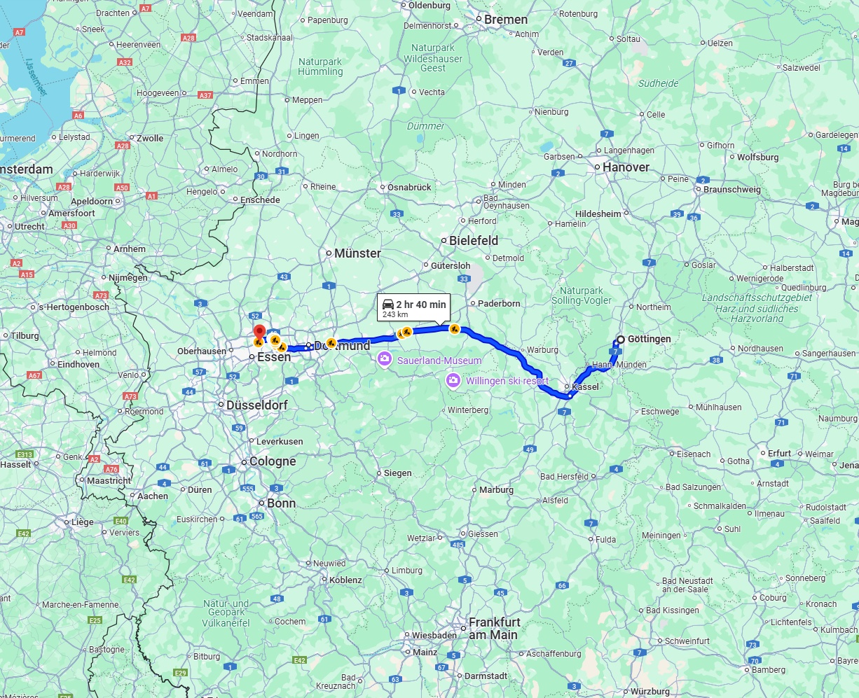 Anreise von Göttingen Zu Gelsenkirchen Über via A44