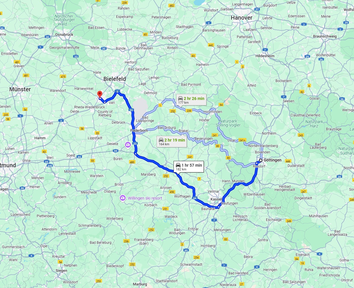 Anreise von Göttingen Zu Gütersloh Über via A44