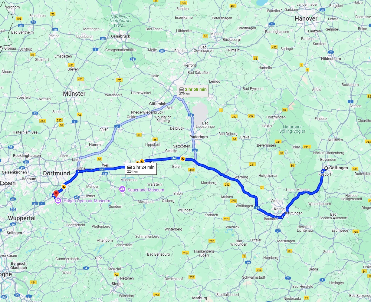 Anreise von Göttingen Zu Hagen Über via A44