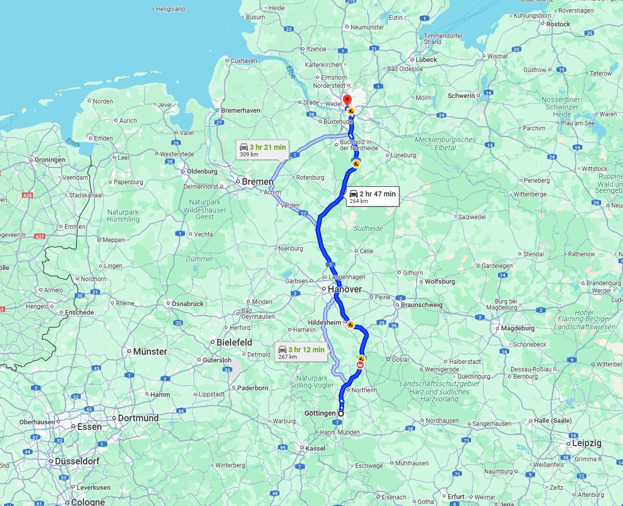 Anreise von Göttingen Zu Hamburg Über via A7