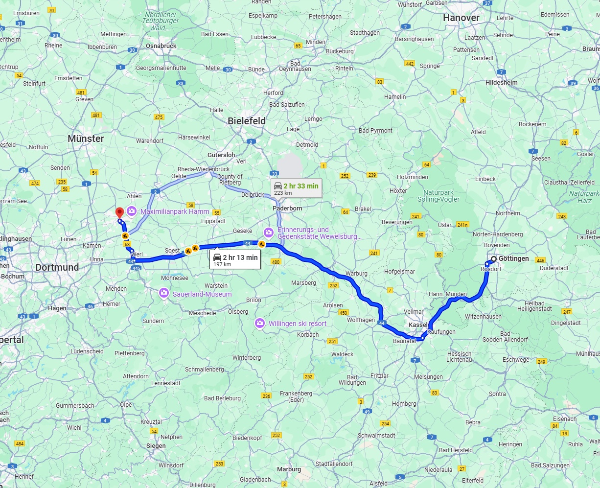 Anreise von Göttingen Zu Hamm Über via A44