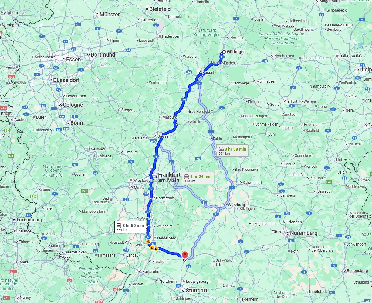 Anreise von Göttingen Zu Heilbronn Über via A5