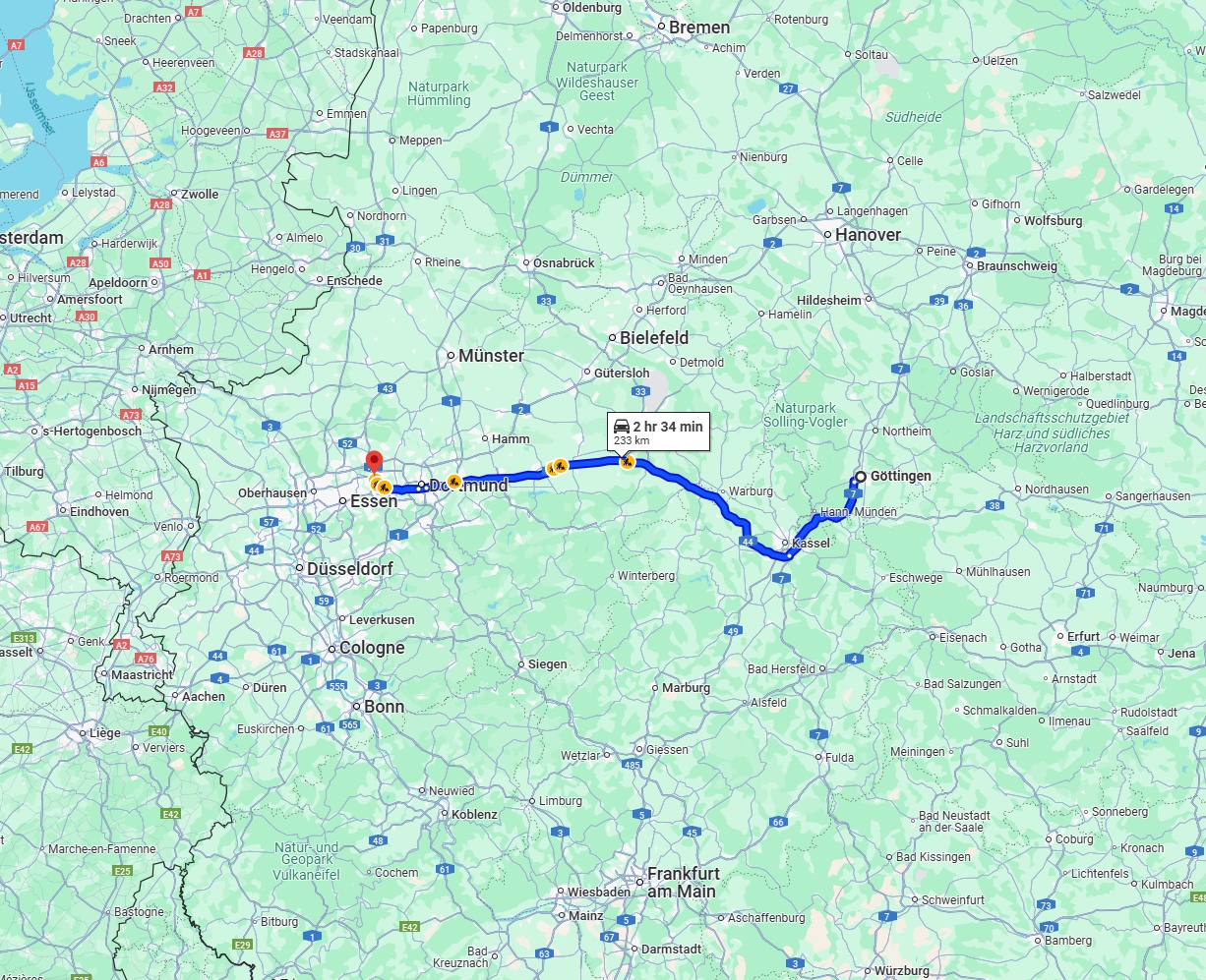 Anreise von Göttingen Zu Herne Über via A44