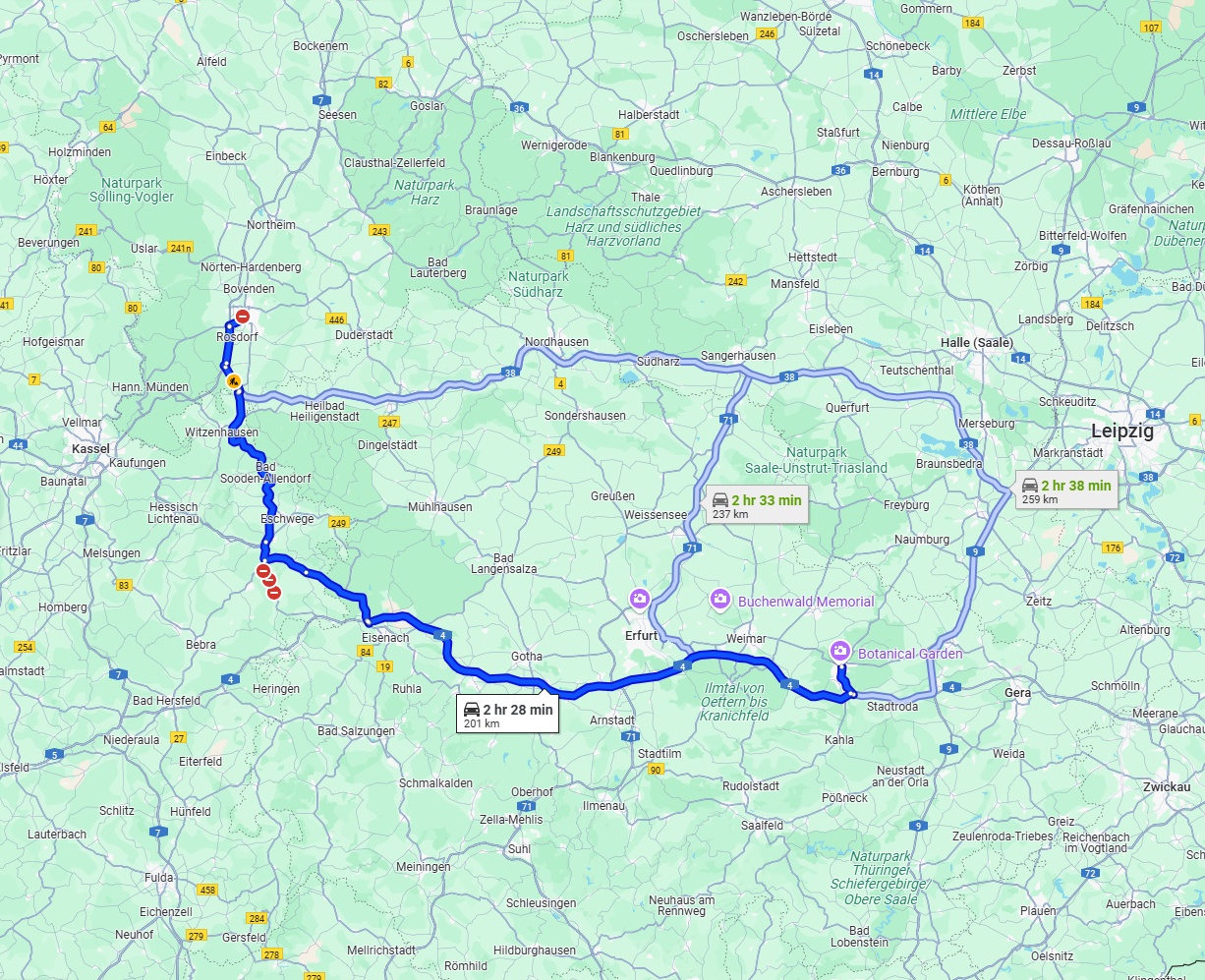 Anreise von Göttingen Zu Jena Über via A4