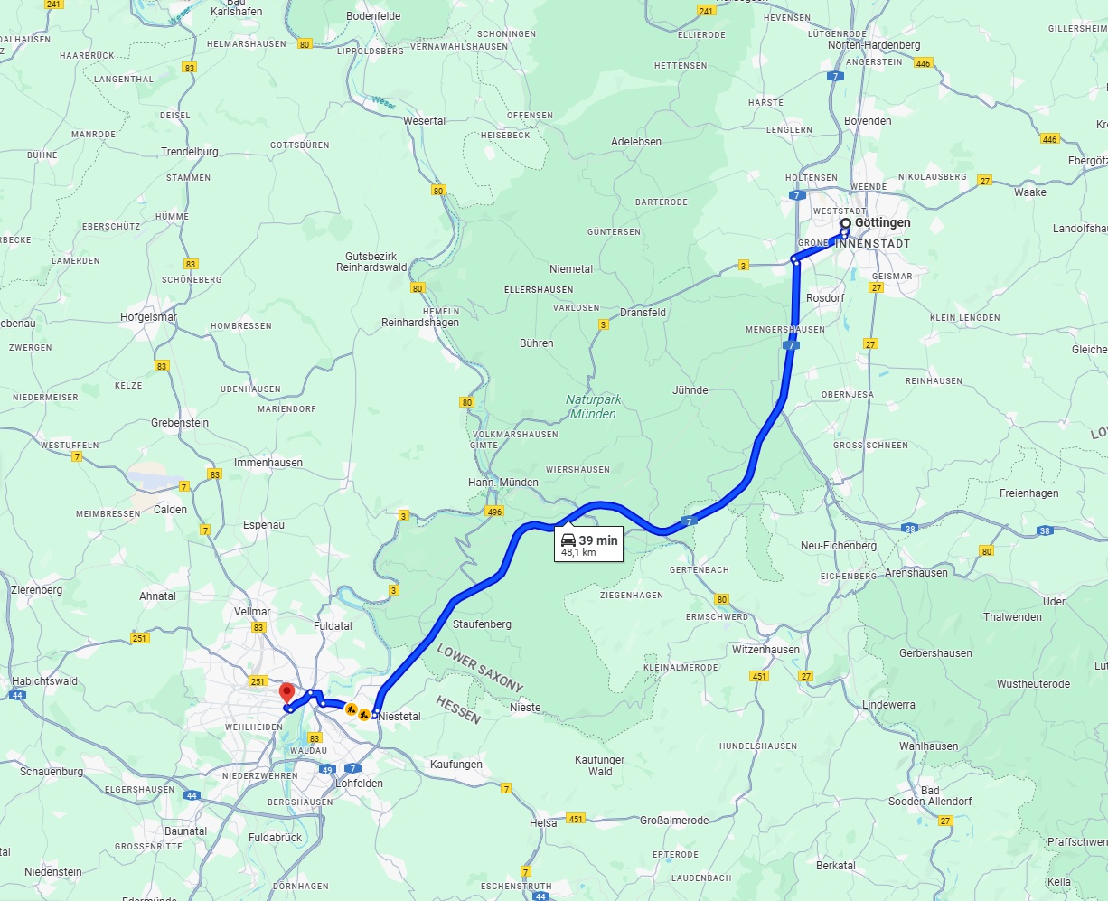 Anreise von Göttingen Zu Kassel Über via A7