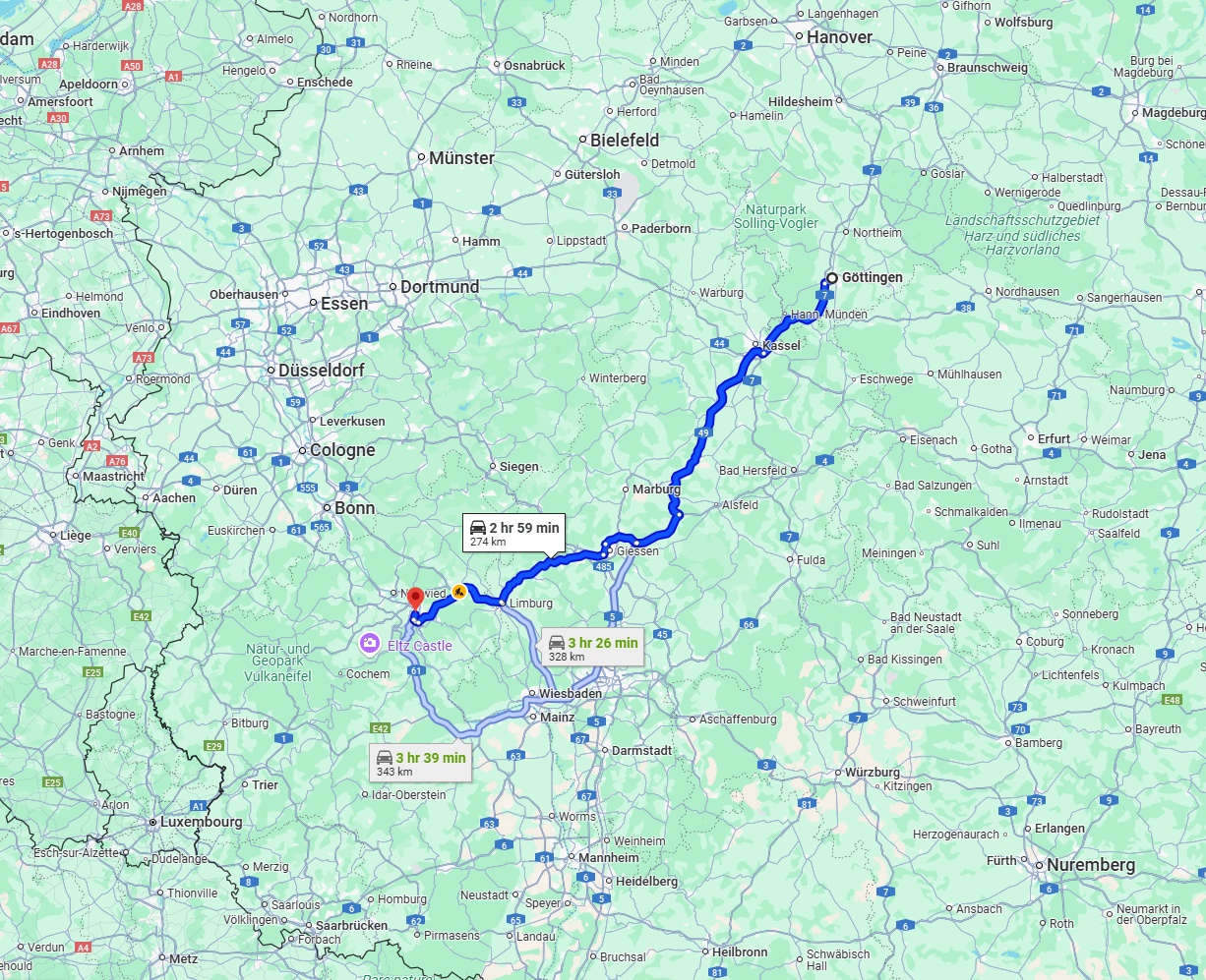 Anreise von Göttingen Zu Koblenz Über via A49 and B49