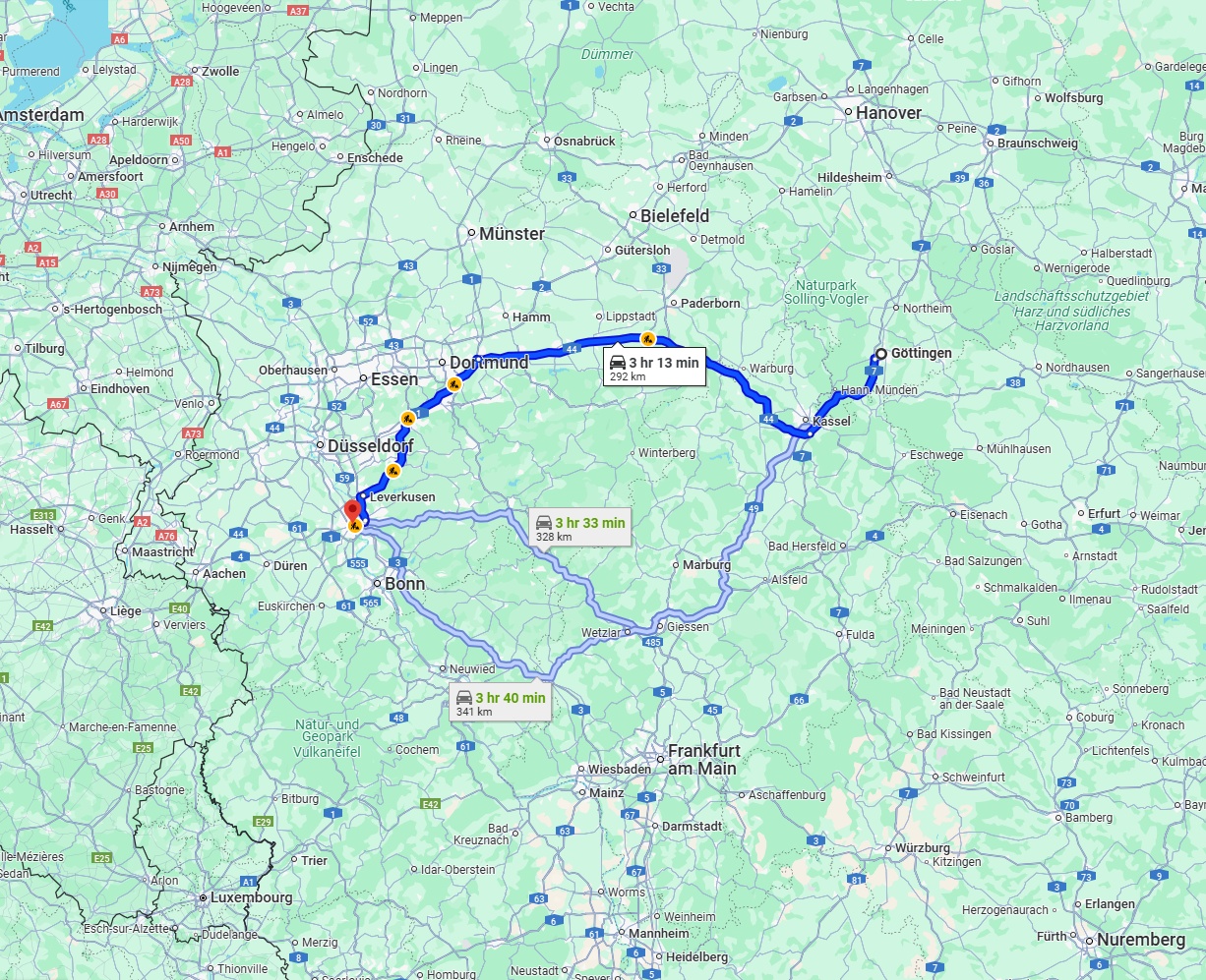 Anreise von Göttingen Zu Köln Über via A44 and A1