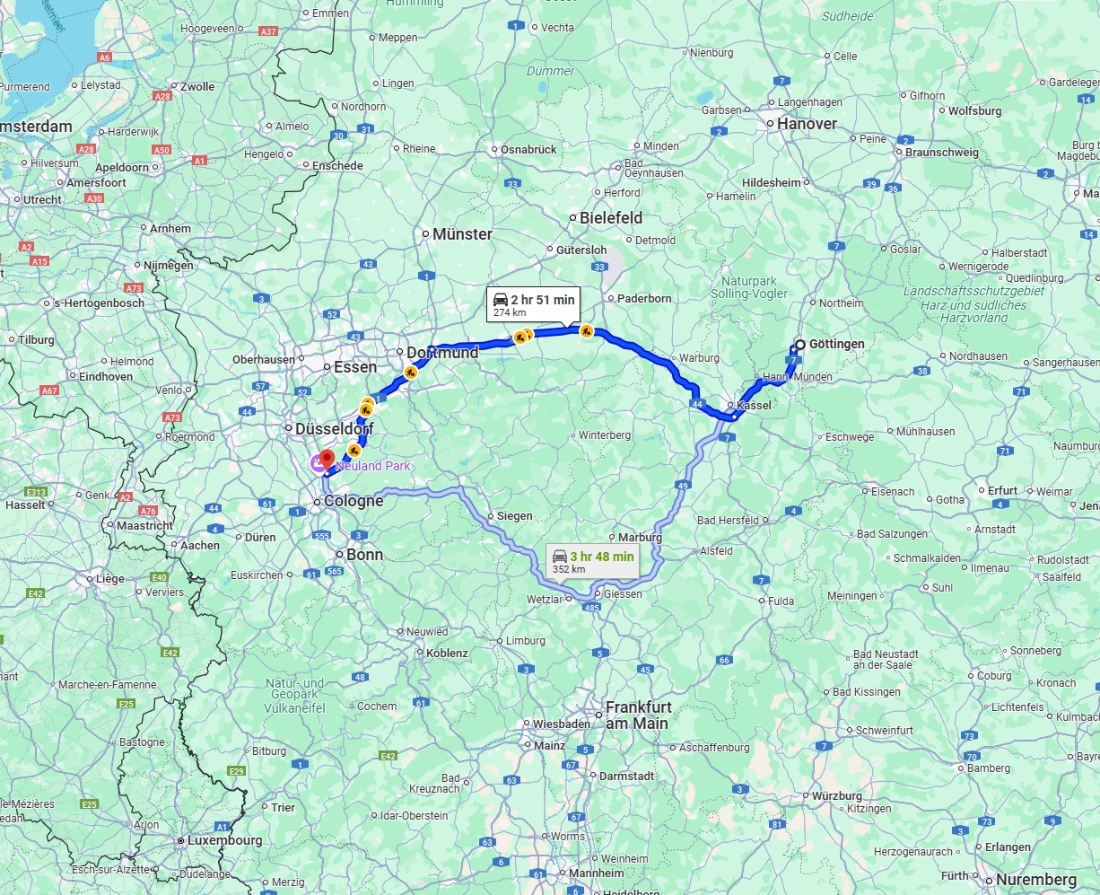 Anreise von Göttingen Zu Leverkusen Über via A44 and A1