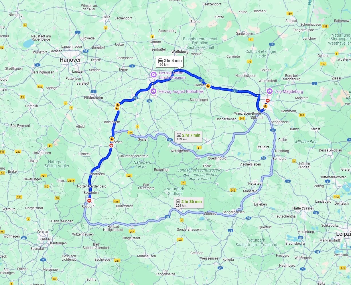 Anreise von Göttingen Zu Magdeburg Über via A7 and A2