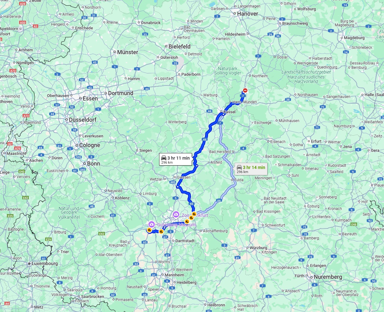 Anreise von Göttingen Zu Mainz Über via A49