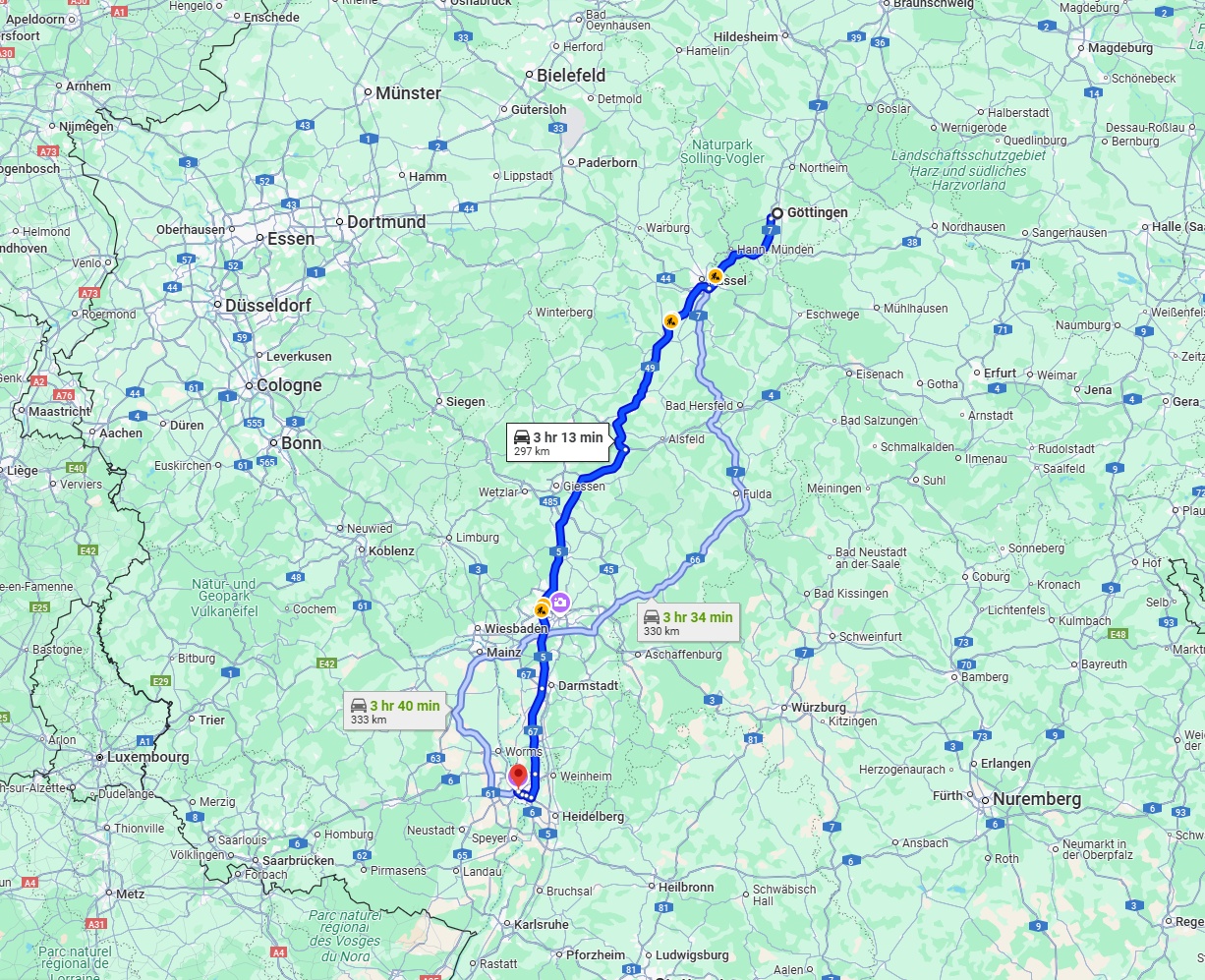 Anreise von Göttingen Zu Mannheim Über via A49 and A5