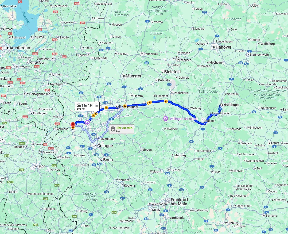 Anreise von Göttingen Zu Mönchengladbach Über via A44