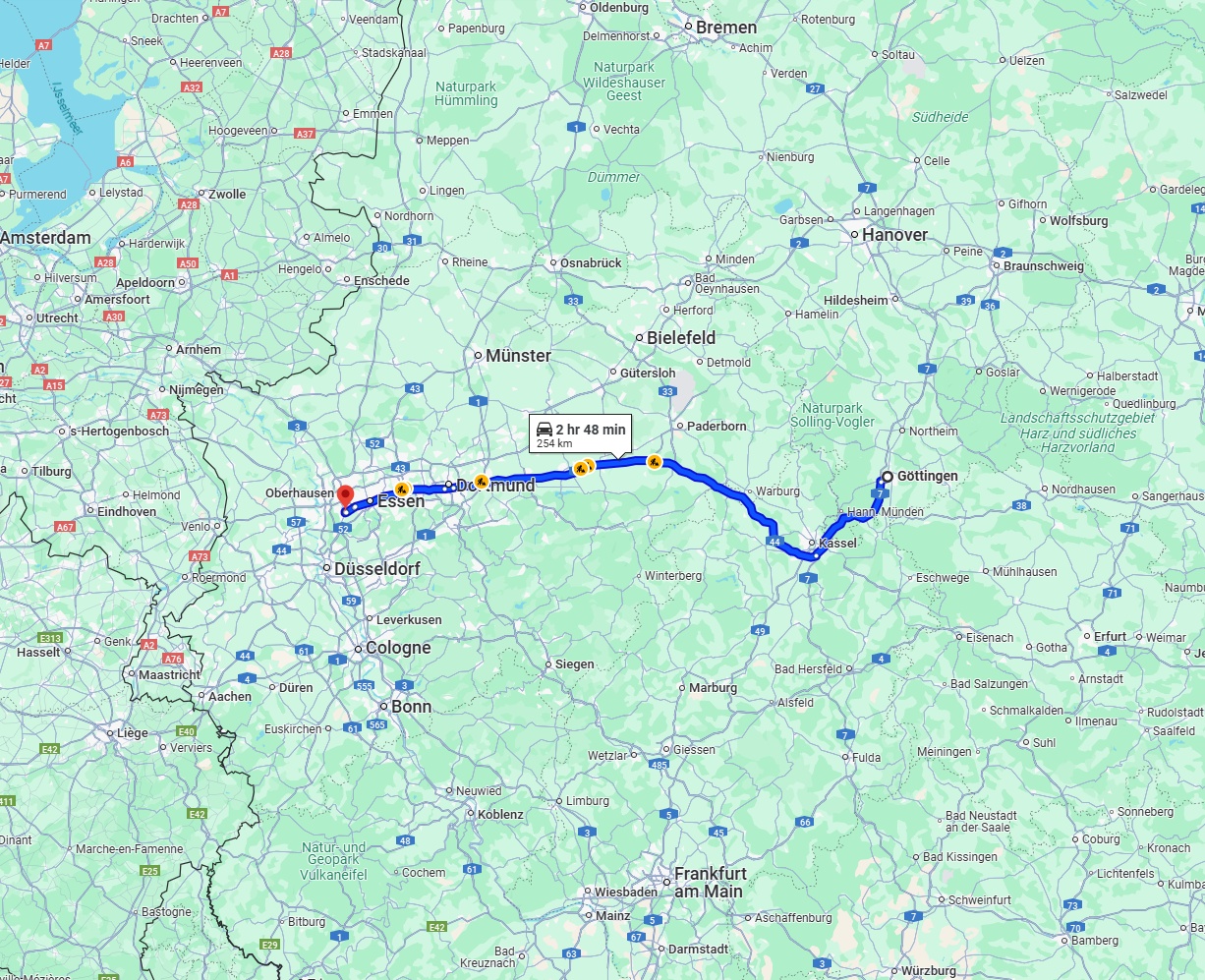 Anreise von Göttingen Zu Mülheim an der Ruhr Über via A44