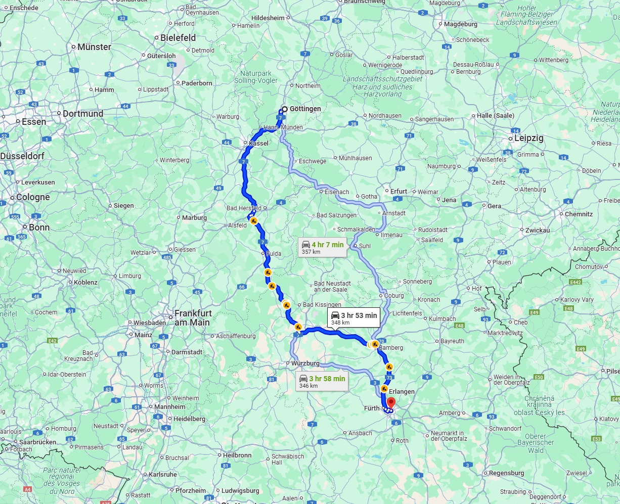 Anreise von Göttingen Zu Nürnberg Über via A7