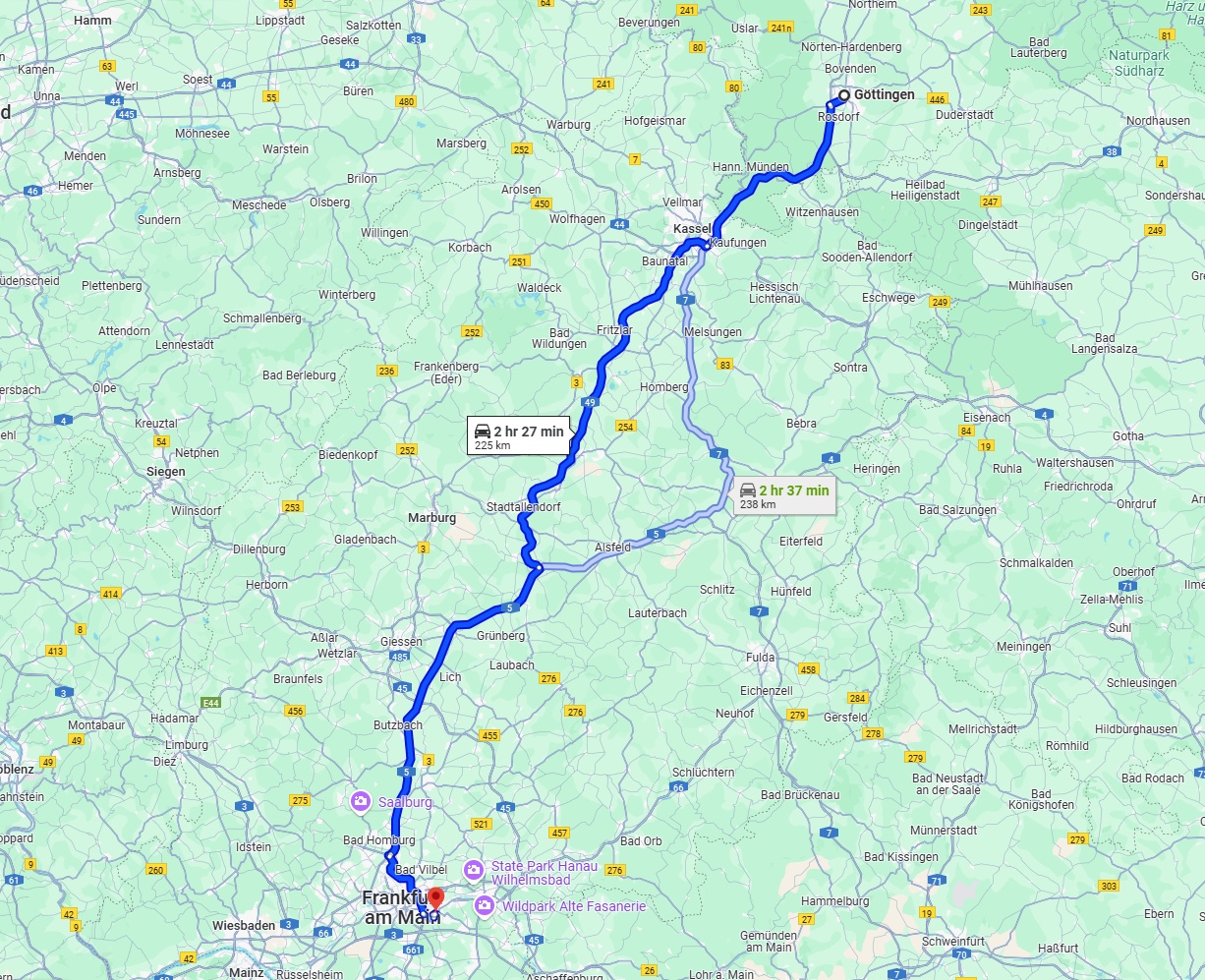 Anreise von Göttingen Zu Offenbach am Main Über via A49 and A5