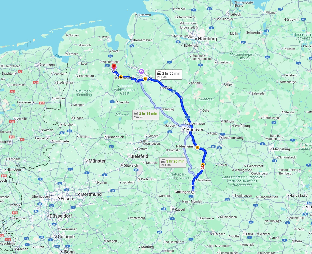 Anreise von Göttingen Zu Oldenburg Über via A7