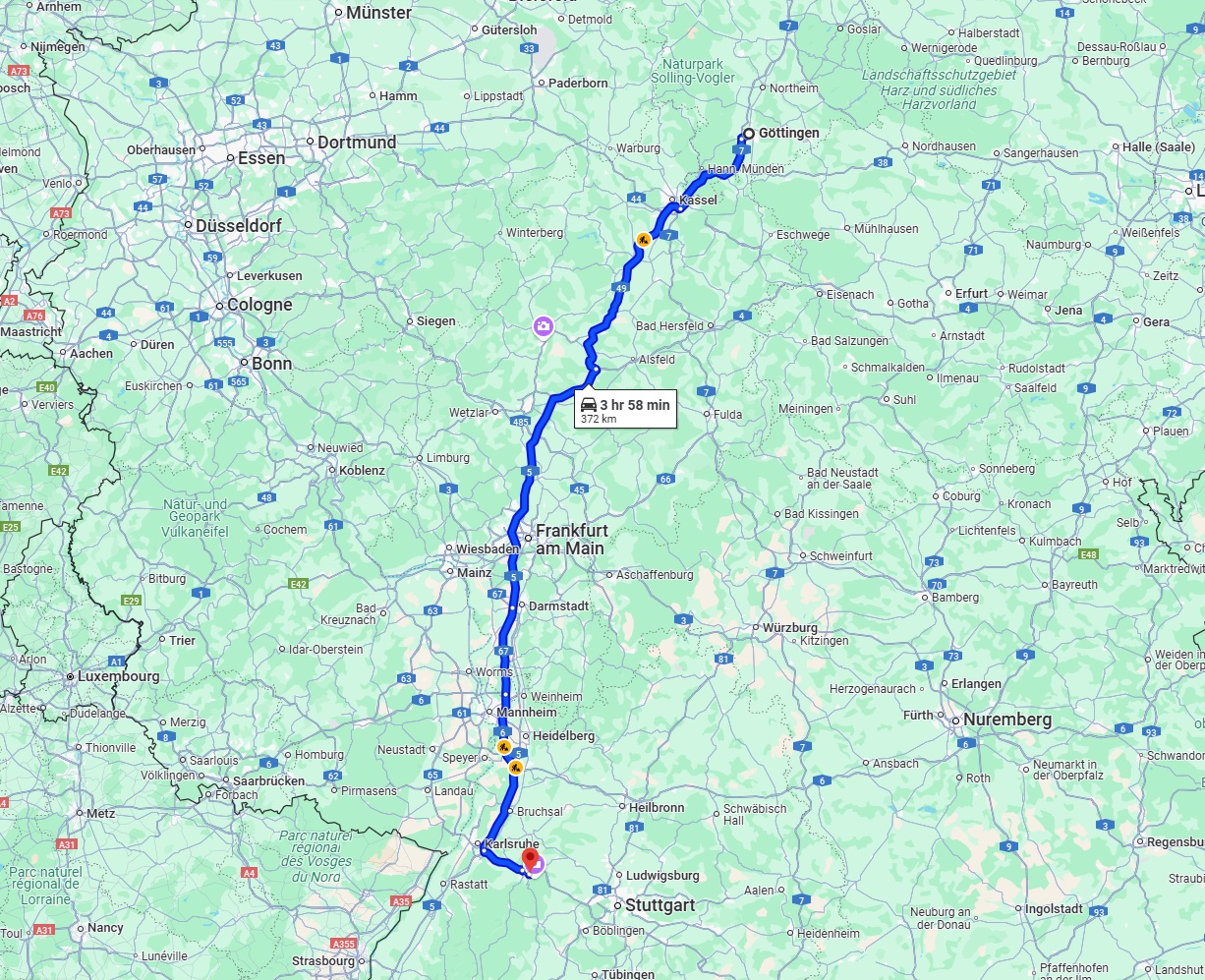 Anreise von Göttingen Zu Pforzheim Über via A5
