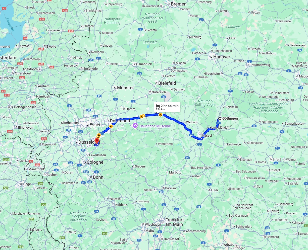 Anreise von Göttingen Zu Remscheid Über via A44