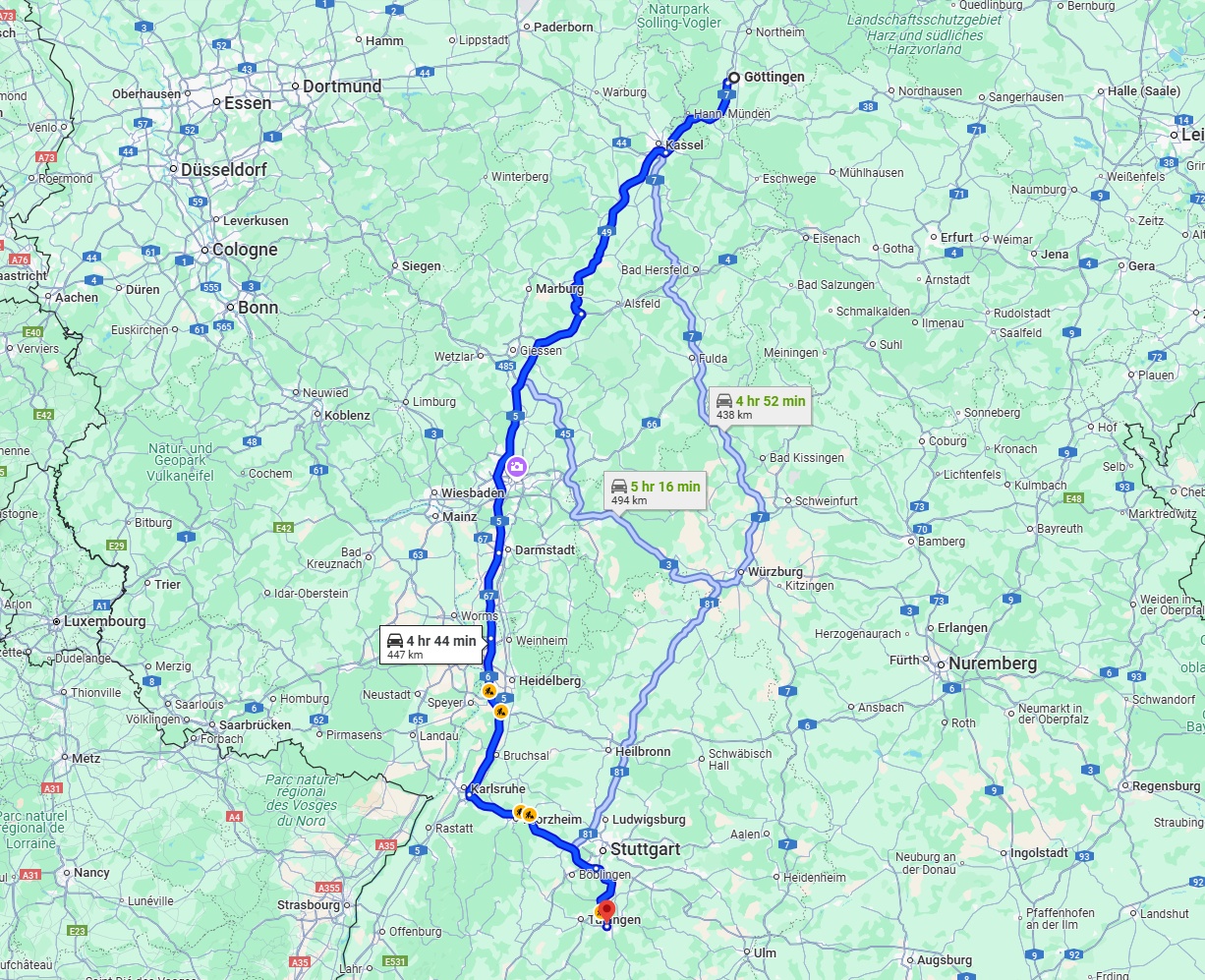 Anreise von Göttingen Zu Reutlingen Über via A5