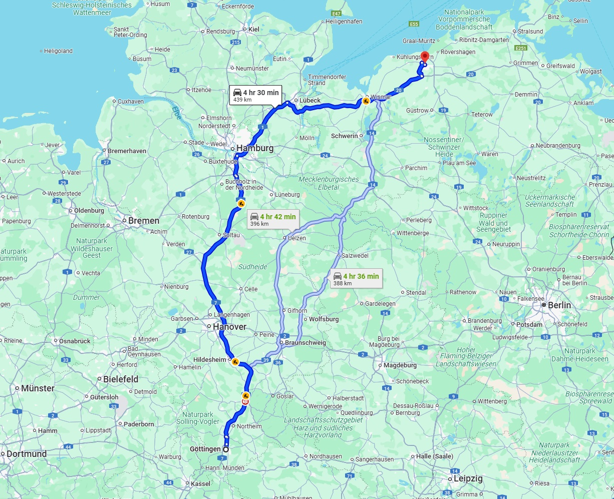 Anreise von Göttingen Zu Rostock Über via A7 and A20