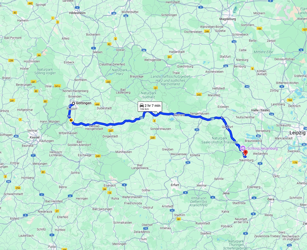 Anreise von Göttingen Zu Saale Über via A38