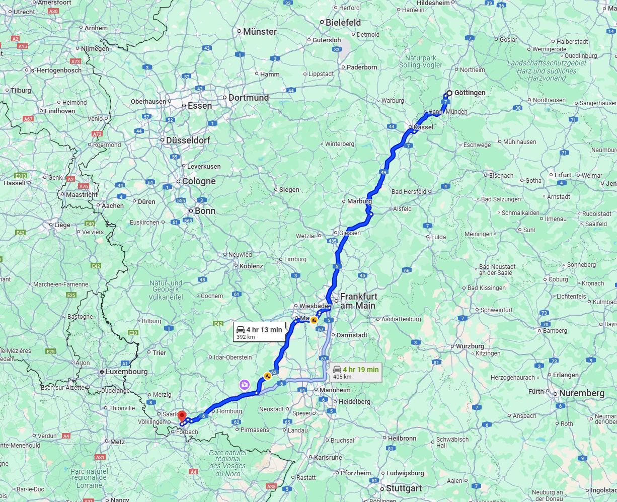 Anreise von Göttingen Zu Saarbrücken Über via A5