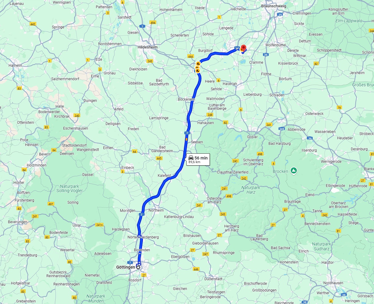 Anreise von Göttingen Zu Salzgitter Über via A7