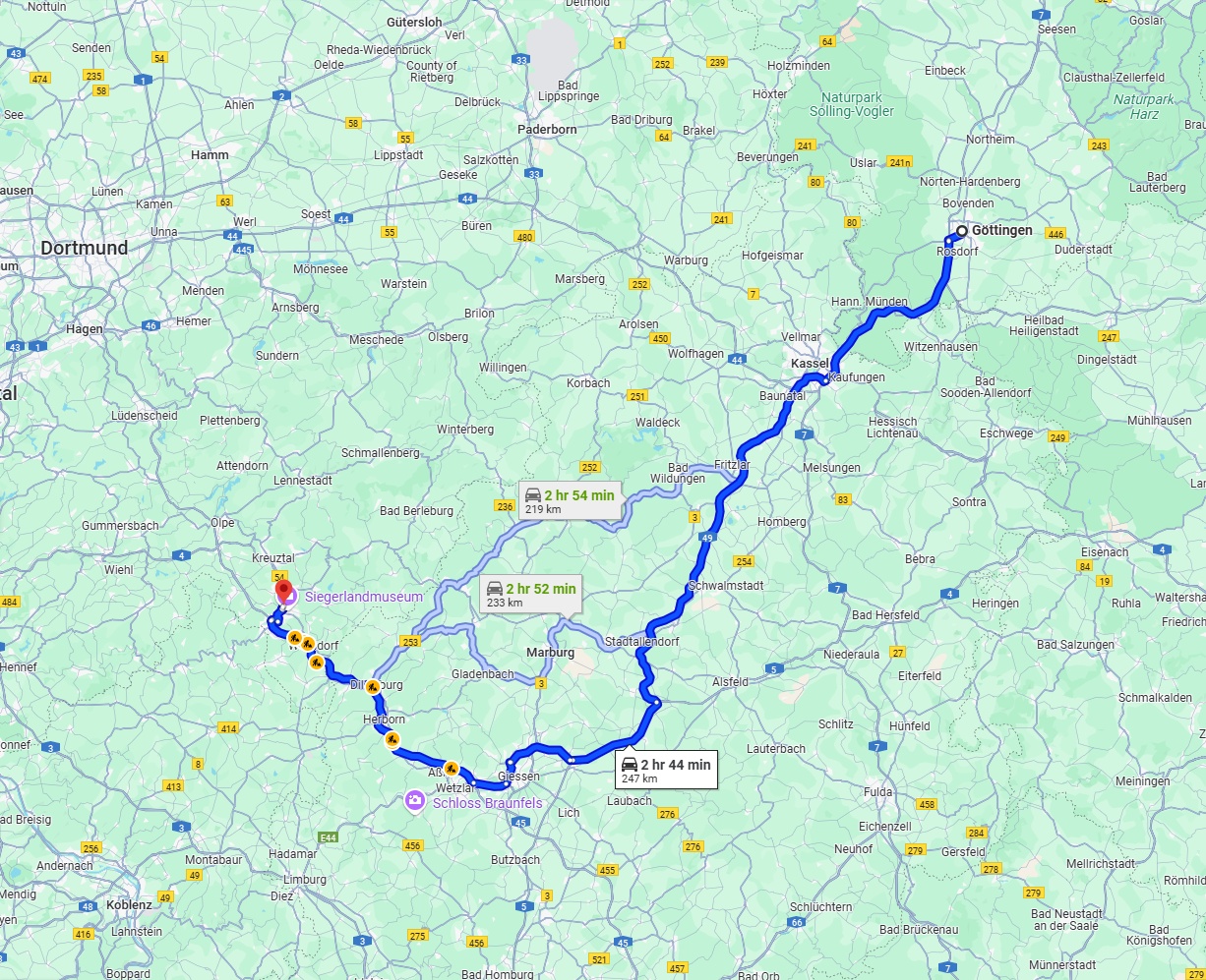 Anreise von Göttingen Zu Siegen Über via A49