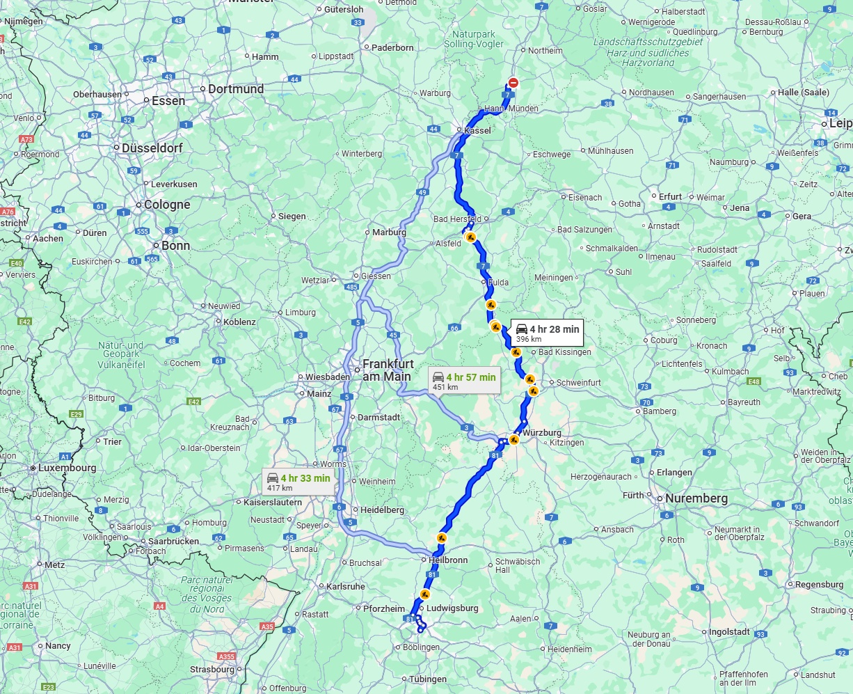 Anreise von Göttingen Zu Stuttgart Über via A7 and A81