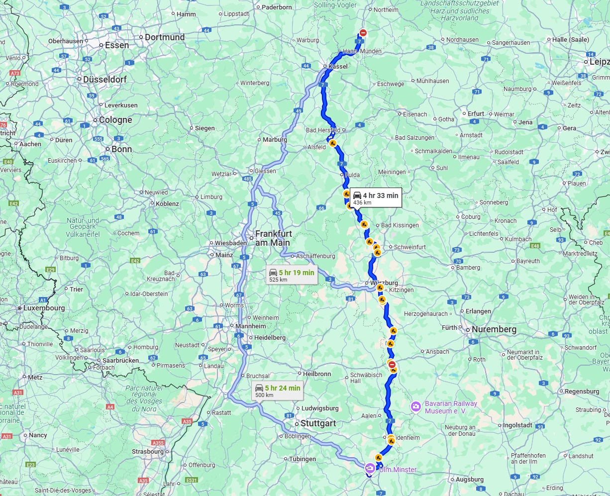 Anreise von Göttingen Zu Ulm Über via A7