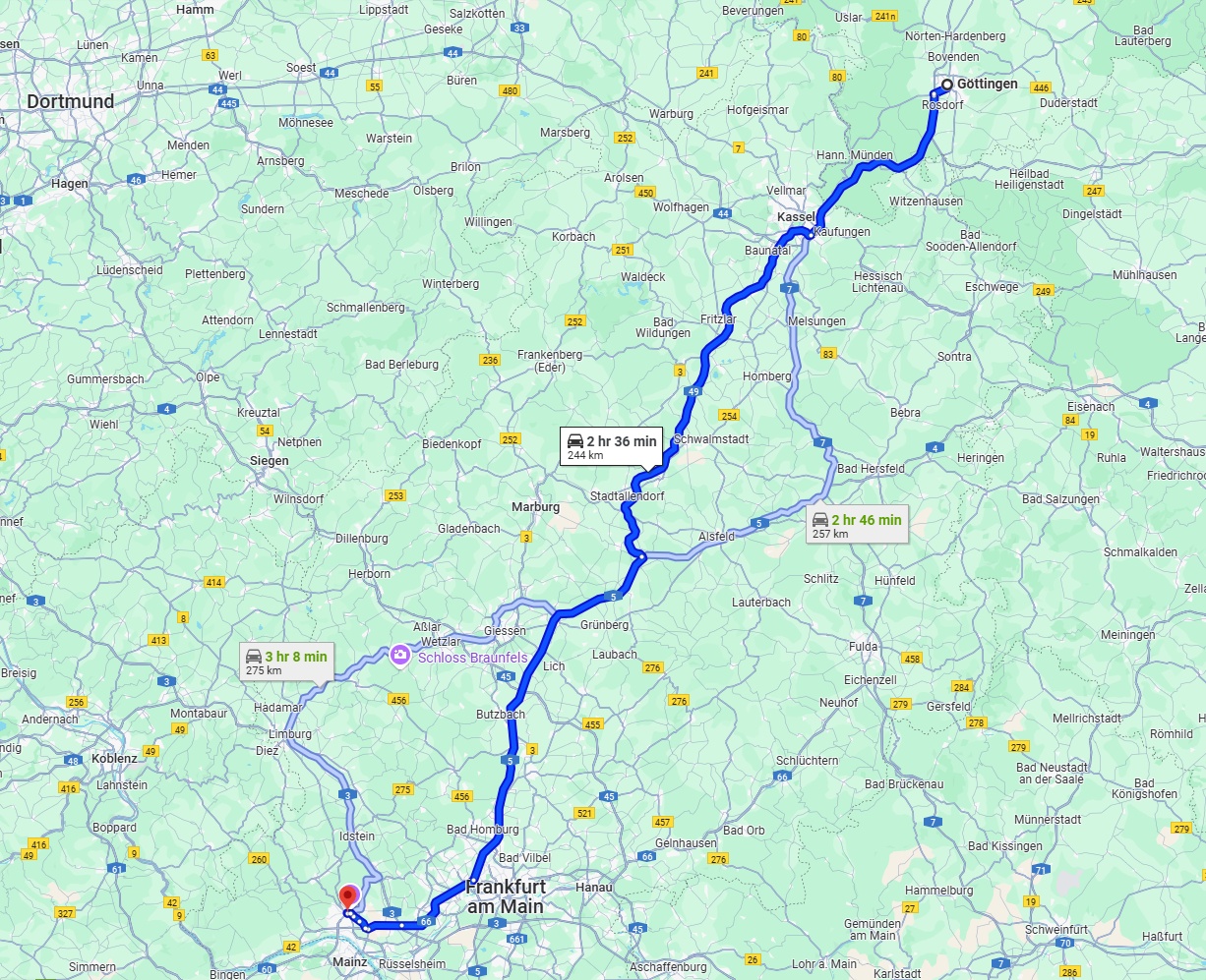 Anreise von Göttingen Zu Wiesbaden Über via A49 and A5