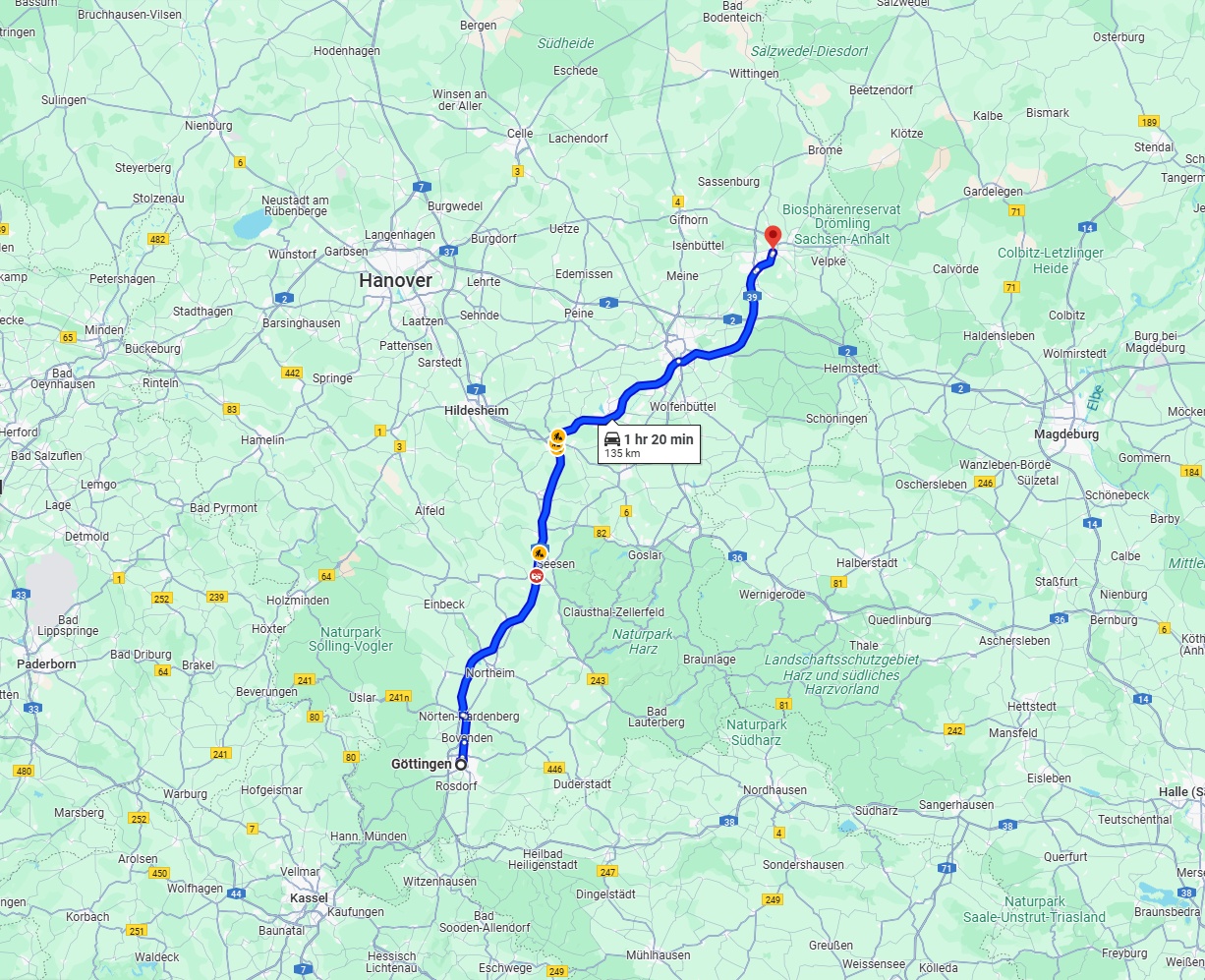 Anreise von Göttingen Zu Wolfsburg Über via A7 and A39