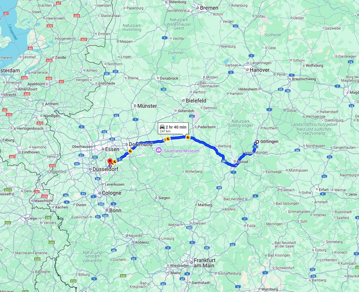 Anreise von Göttingen Zu Wuppertal Über via A44