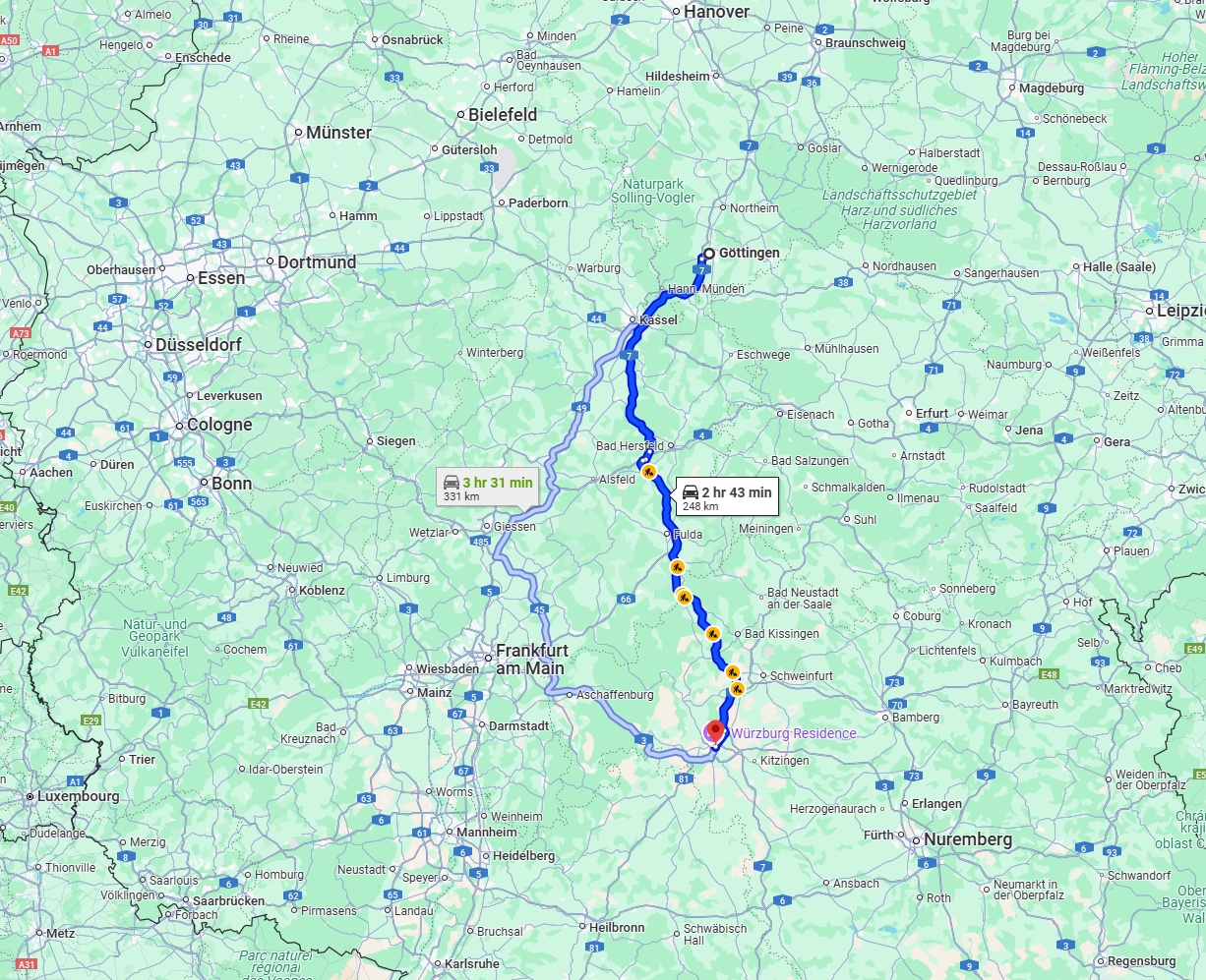 Anreise von Göttingen Zu Würzburg Über via A7