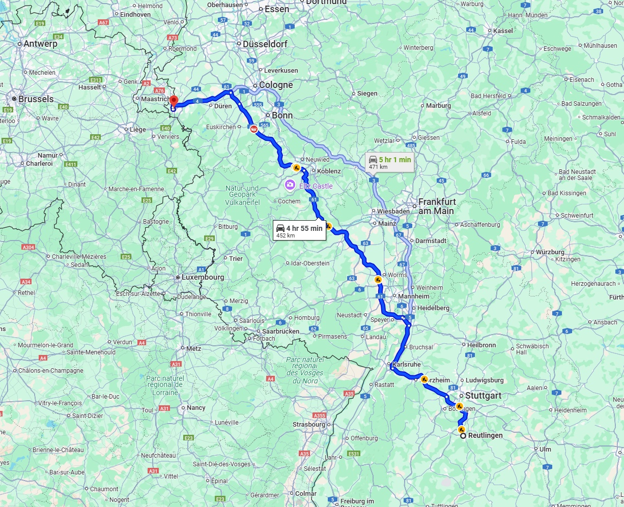 Anreise von Reutlingen Zu Aachen Über via A61